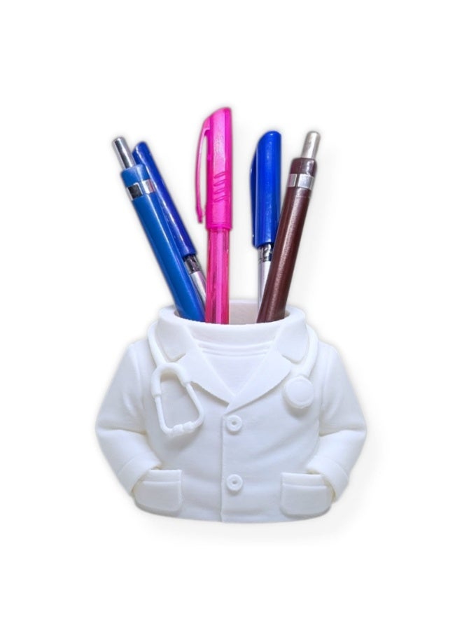 حامل أقلام بتصميم معطف طبيب كيوت – منظم مكتب مبتكر للأقلام والأدوات المكتبية – ديكور مكتب عملي وعصري – لون أبيض - Image 4